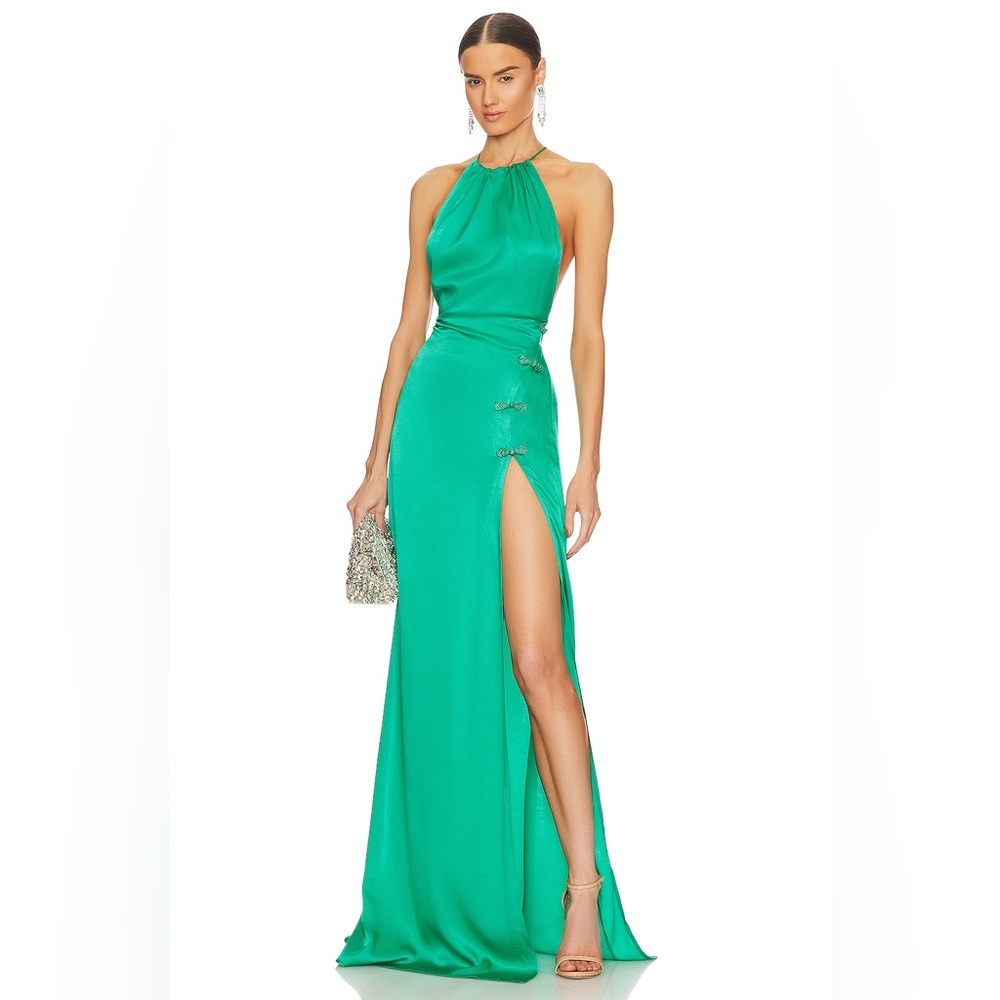 Emerald Halter Maxi Dress with Side Slit